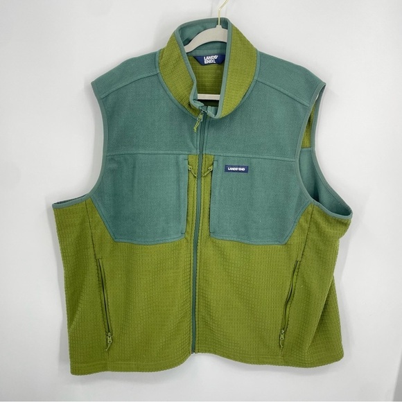 Lands' End Other - Lands’ end grid fleece vest green Sz 2XL